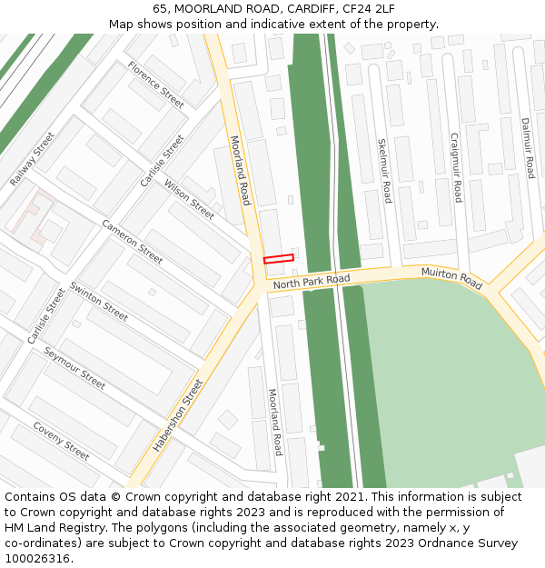 65, MOORLAND ROAD, CARDIFF, CF24 2LF: Location map and indicative extent of plot