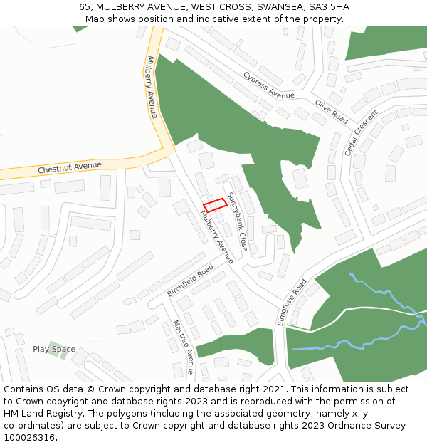 65, MULBERRY AVENUE, WEST CROSS, SWANSEA, SA3 5HA: Location map and indicative extent of plot