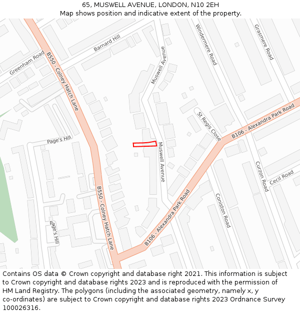65, MUSWELL AVENUE, LONDON, N10 2EH: Location map and indicative extent of plot