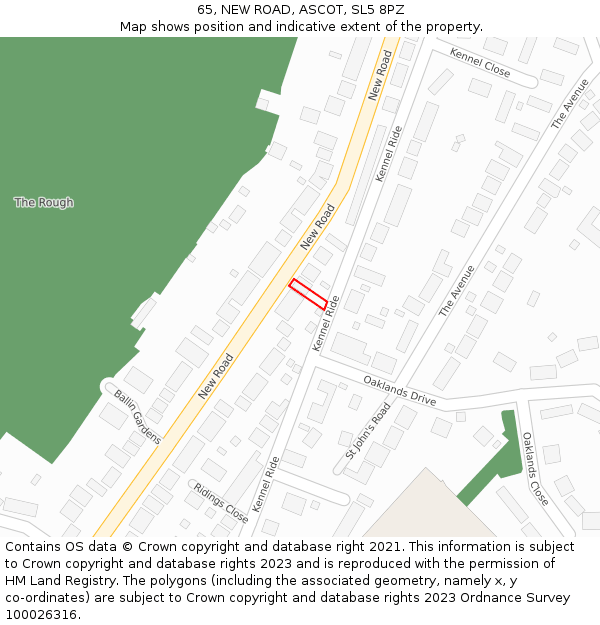 65, NEW ROAD, ASCOT, SL5 8PZ: Location map and indicative extent of plot