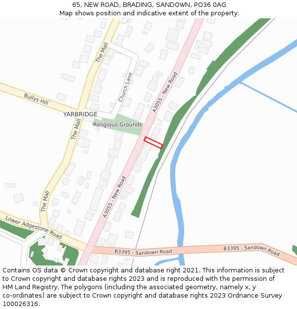 65, NEW ROAD, BRADING, SANDOWN, PO36 0AG: Location map and indicative extent of plot