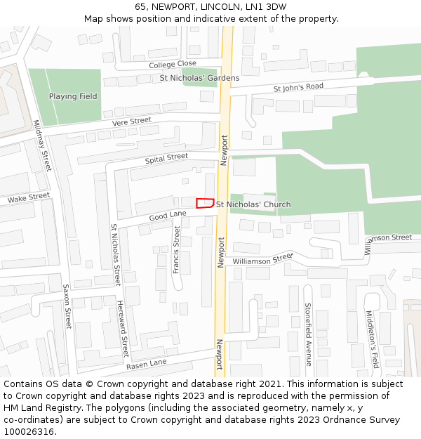 65, NEWPORT, LINCOLN, LN1 3DW: Location map and indicative extent of plot