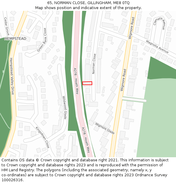 65, NORMAN CLOSE, GILLINGHAM, ME8 0TQ: Location map and indicative extent of plot