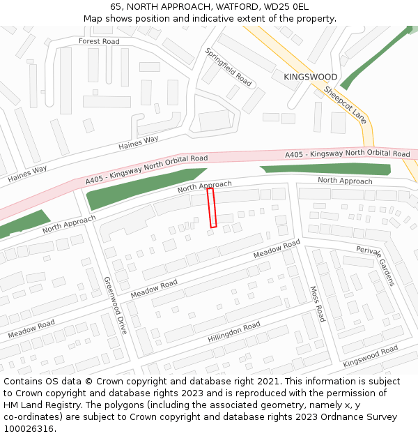 65, NORTH APPROACH, WATFORD, WD25 0EL: Location map and indicative extent of plot