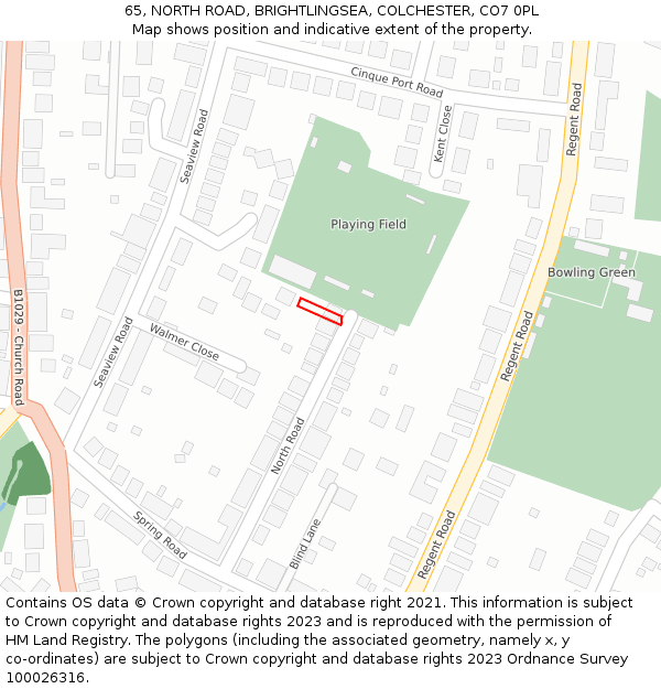 65, NORTH ROAD, BRIGHTLINGSEA, COLCHESTER, CO7 0PL: Location map and indicative extent of plot