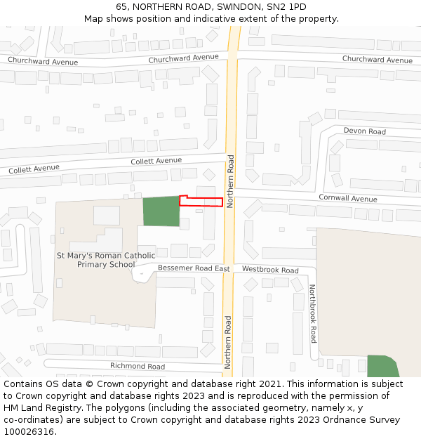 65, NORTHERN ROAD, SWINDON, SN2 1PD: Location map and indicative extent of plot