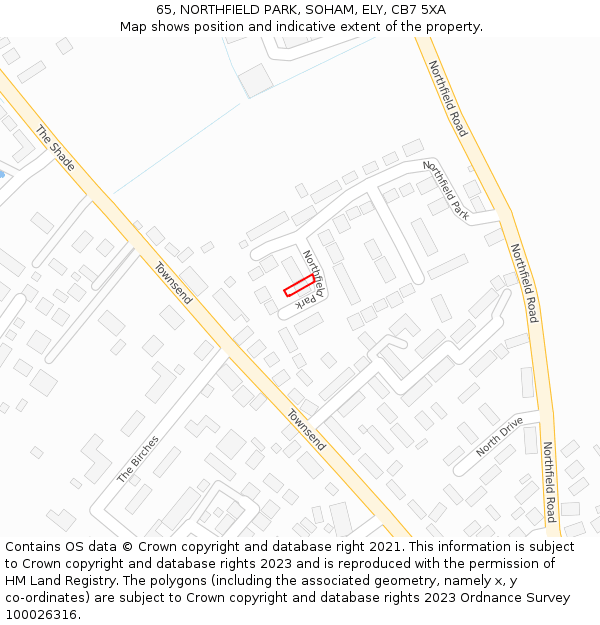 65, NORTHFIELD PARK, SOHAM, ELY, CB7 5XA: Location map and indicative extent of plot