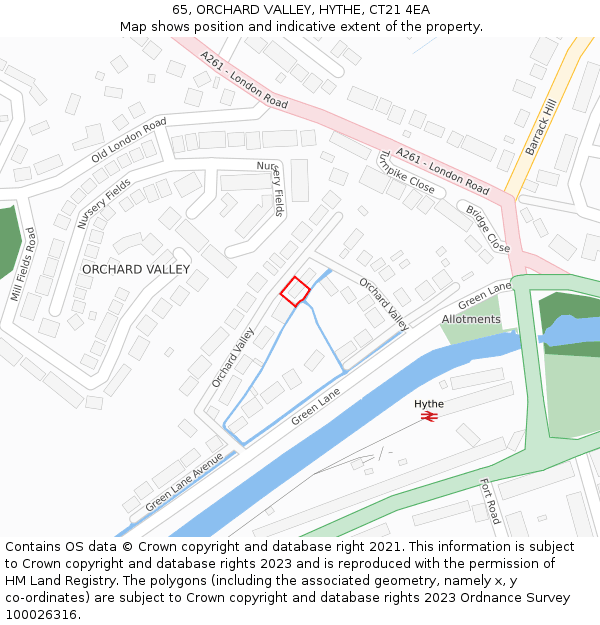 65, ORCHARD VALLEY, HYTHE, CT21 4EA: Location map and indicative extent of plot