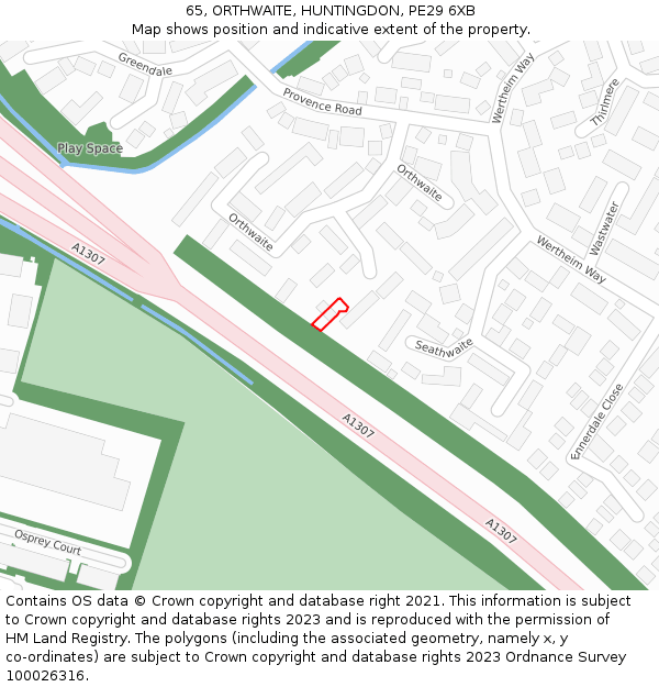 65, ORTHWAITE, HUNTINGDON, PE29 6XB: Location map and indicative extent of plot