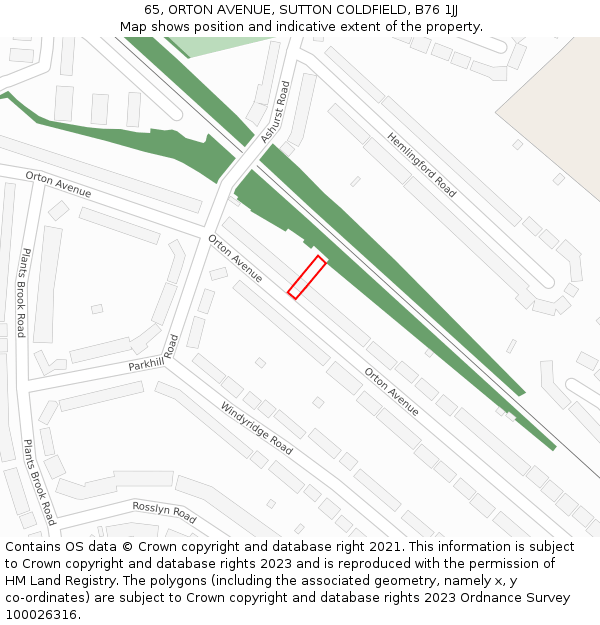 65, ORTON AVENUE, SUTTON COLDFIELD, B76 1JJ: Location map and indicative extent of plot