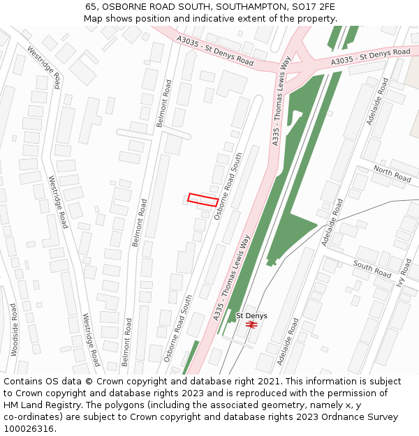 65, OSBORNE ROAD SOUTH, SOUTHAMPTON, SO17 2FE: Location map and indicative extent of plot