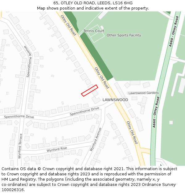 65, OTLEY OLD ROAD, LEEDS, LS16 6HG: Location map and indicative extent of plot