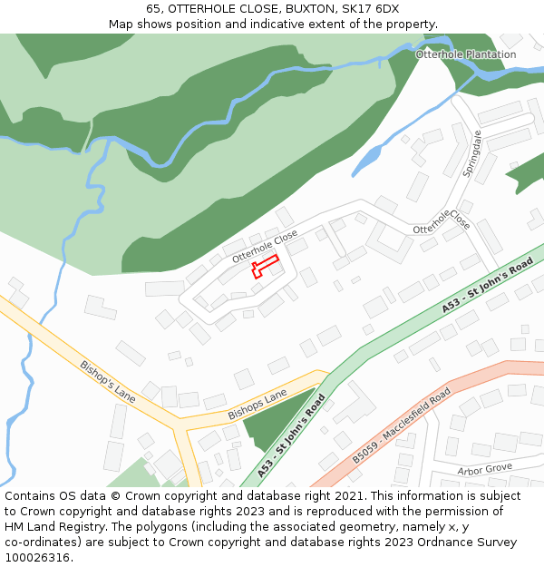 65, OTTERHOLE CLOSE, BUXTON, SK17 6DX: Location map and indicative extent of plot