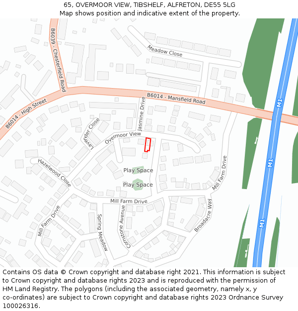 65, OVERMOOR VIEW, TIBSHELF, ALFRETON, DE55 5LG: Location map and indicative extent of plot