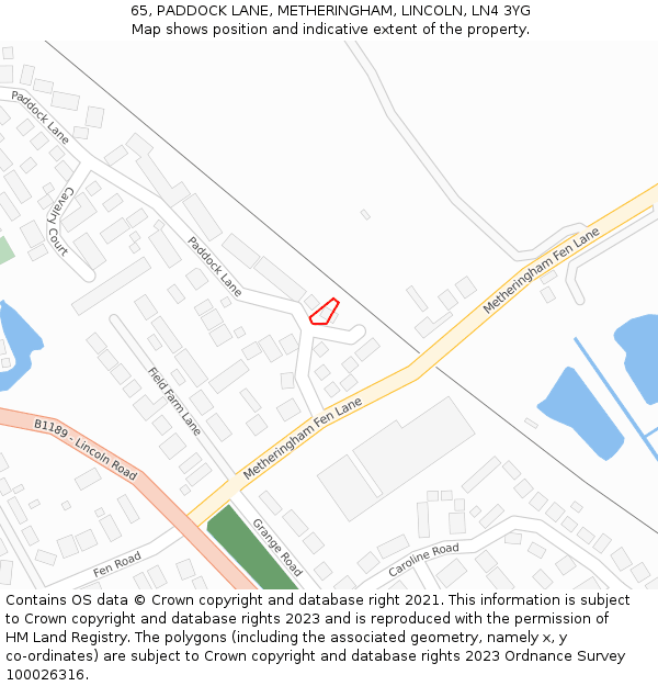 65, PADDOCK LANE, METHERINGHAM, LINCOLN, LN4 3YG: Location map and indicative extent of plot