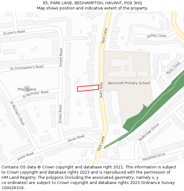 65, PARK LANE, BEDHAMPTON, HAVANT, PO9 3HQ: Location map and indicative extent of plot