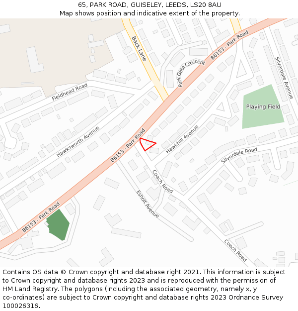 65, PARK ROAD, GUISELEY, LEEDS, LS20 8AU: Location map and indicative extent of plot