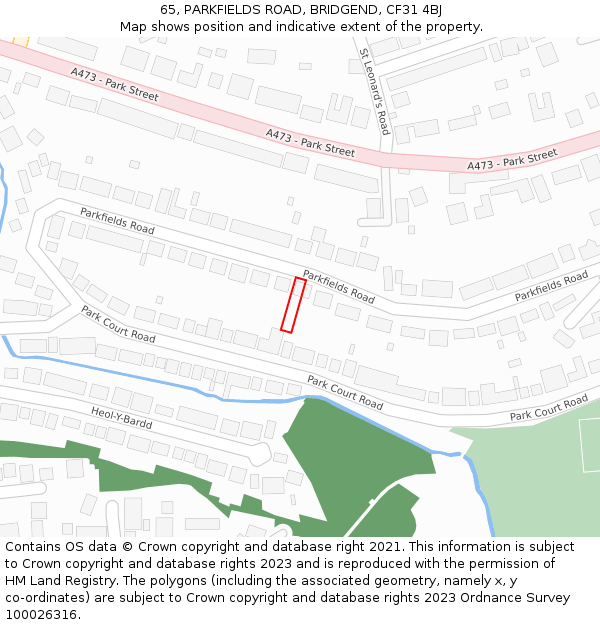 65, PARKFIELDS ROAD, BRIDGEND, CF31 4BJ: Location map and indicative extent of plot