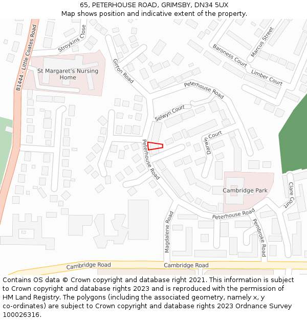 65, PETERHOUSE ROAD, GRIMSBY, DN34 5UX: Location map and indicative extent of plot