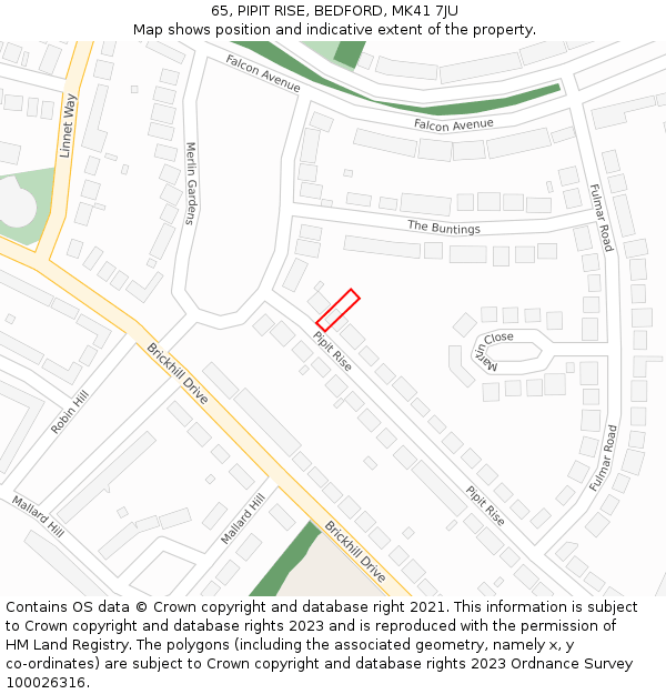 65, PIPIT RISE, BEDFORD, MK41 7JU: Location map and indicative extent of plot