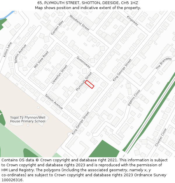 65, PLYMOUTH STREET, SHOTTON, DEESIDE, CH5 1HZ: Location map and indicative extent of plot