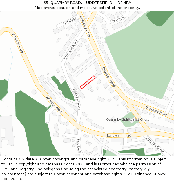 65, QUARMBY ROAD, HUDDERSFIELD, HD3 4EA: Location map and indicative extent of plot