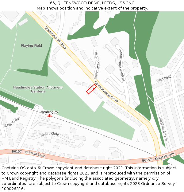 65, QUEENSWOOD DRIVE, LEEDS, LS6 3NG: Location map and indicative extent of plot