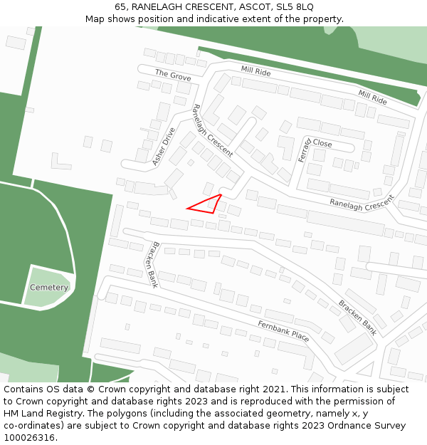 65, RANELAGH CRESCENT, ASCOT, SL5 8LQ: Location map and indicative extent of plot