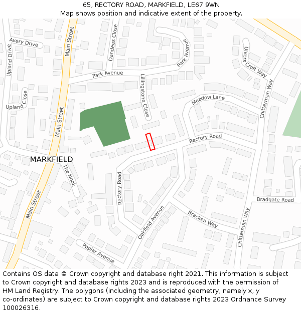 65, RECTORY ROAD, MARKFIELD, LE67 9WN: Location map and indicative extent of plot