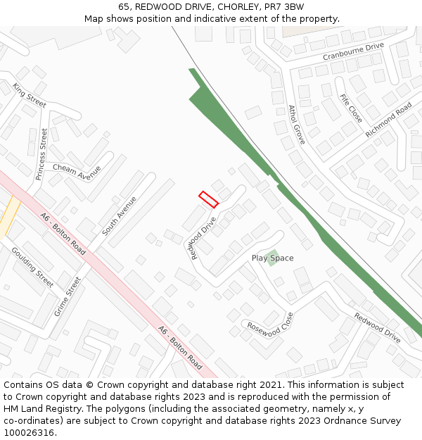 65, REDWOOD DRIVE, CHORLEY, PR7 3BW: Location map and indicative extent of plot