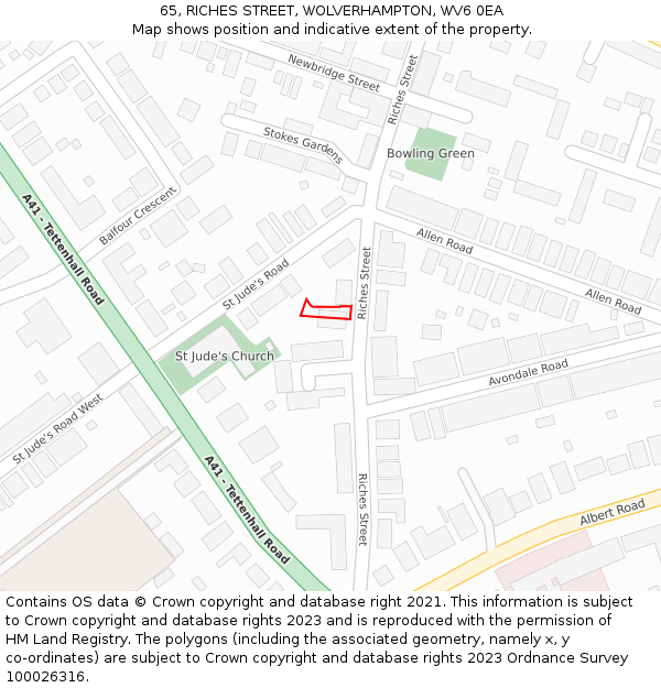 65, RICHES STREET, WOLVERHAMPTON, WV6 0EA: Location map and indicative extent of plot