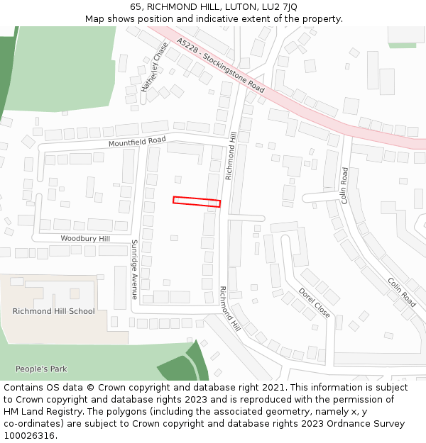 65, RICHMOND HILL, LUTON, LU2 7JQ: Location map and indicative extent of plot