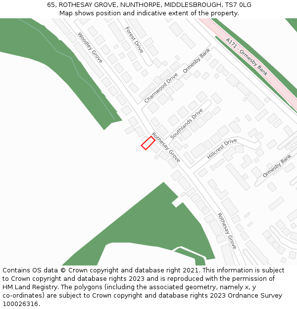65, ROTHESAY GROVE, NUNTHORPE, MIDDLESBROUGH, TS7 0LG: Location map and indicative extent of plot