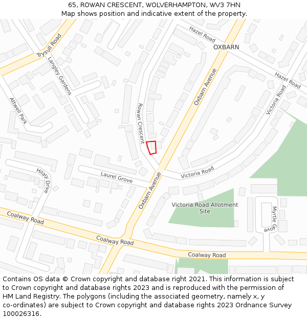 65, ROWAN CRESCENT, WOLVERHAMPTON, WV3 7HN: Location map and indicative extent of plot