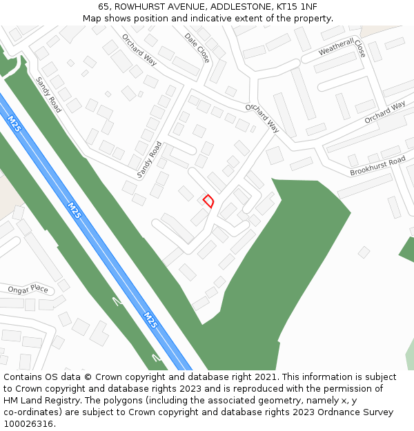 65, ROWHURST AVENUE, ADDLESTONE, KT15 1NF: Location map and indicative extent of plot