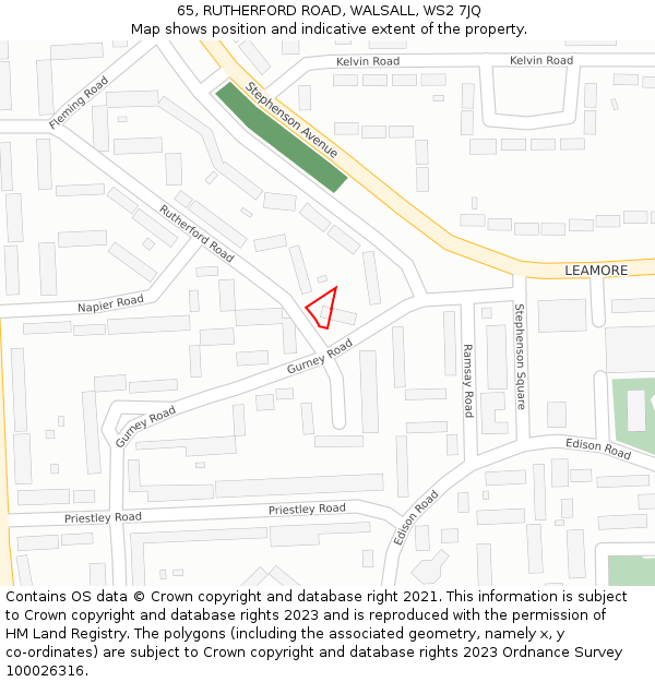 65, RUTHERFORD ROAD, WALSALL, WS2 7JQ: Location map and indicative extent of plot