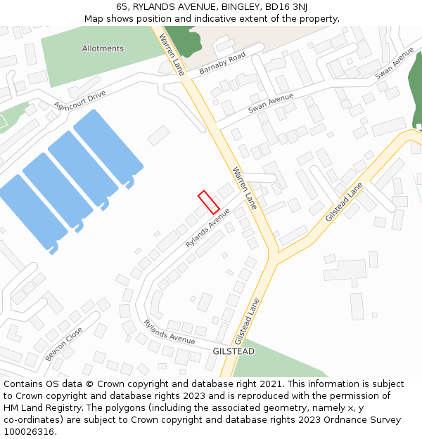 65, RYLANDS AVENUE, BINGLEY, BD16 3NJ: Location map and indicative extent of plot