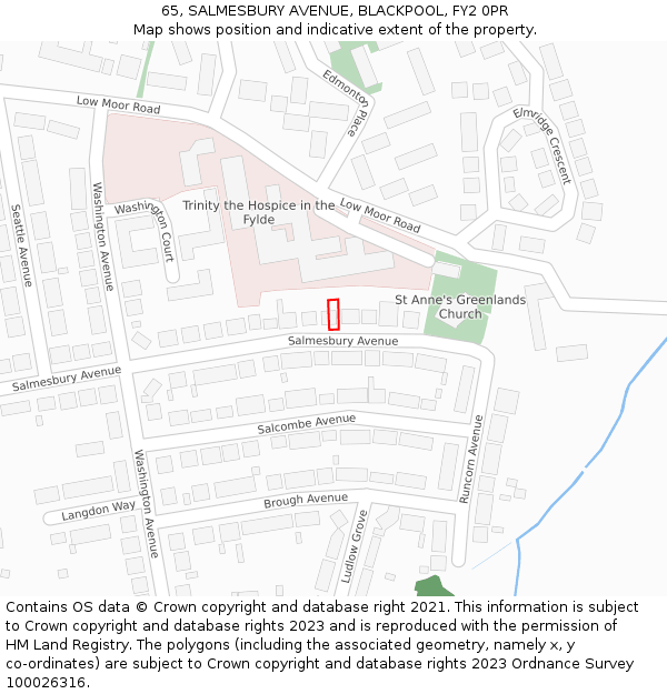 65, SALMESBURY AVENUE, BLACKPOOL, FY2 0PR: Location map and indicative extent of plot