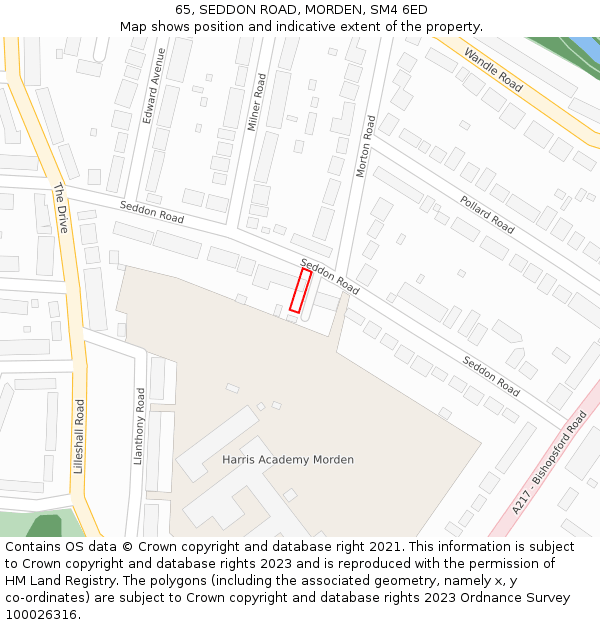 65, SEDDON ROAD, MORDEN, SM4 6ED: Location map and indicative extent of plot