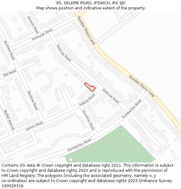 65, SELKIRK ROAD, IPSWICH, IP4 3JD: Location map and indicative extent of plot