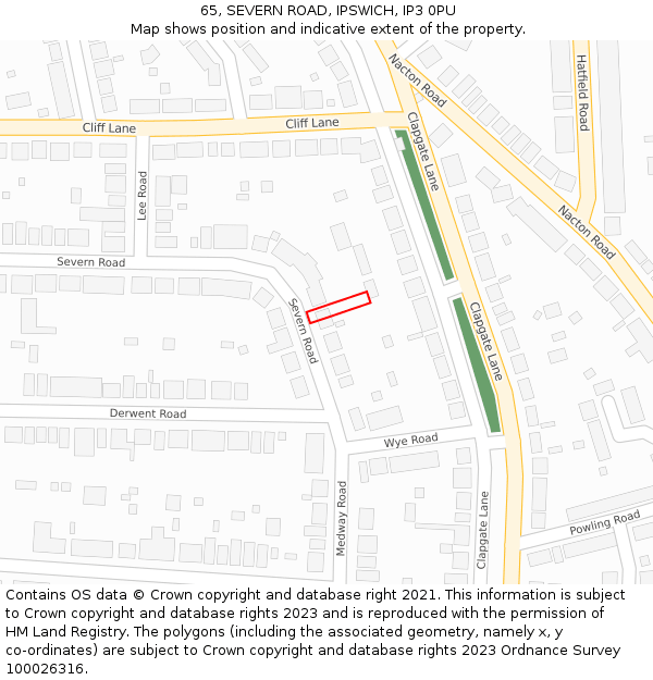 65, SEVERN ROAD, IPSWICH, IP3 0PU: Location map and indicative extent of plot