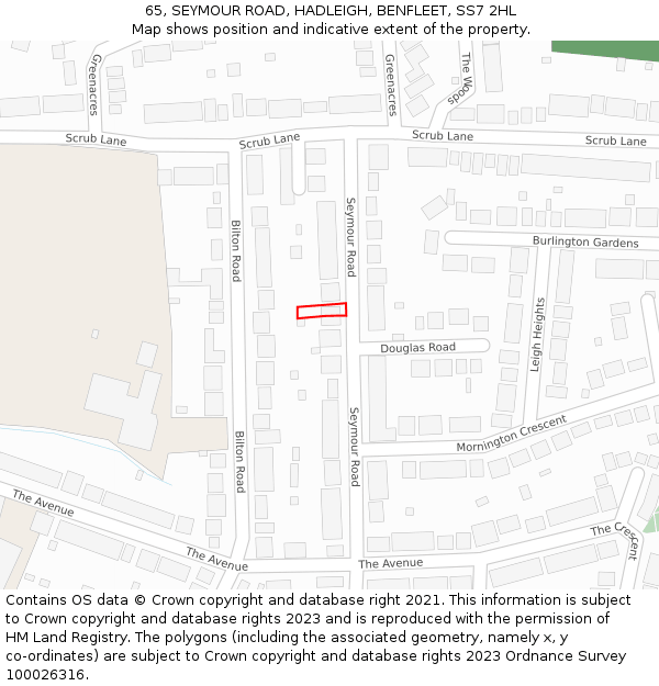 65, SEYMOUR ROAD, HADLEIGH, BENFLEET, SS7 2HL: Location map and indicative extent of plot