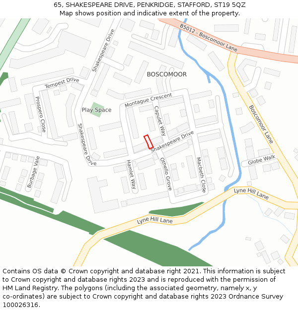 65, SHAKESPEARE DRIVE, PENKRIDGE, STAFFORD, ST19 5QZ: Location map and indicative extent of plot