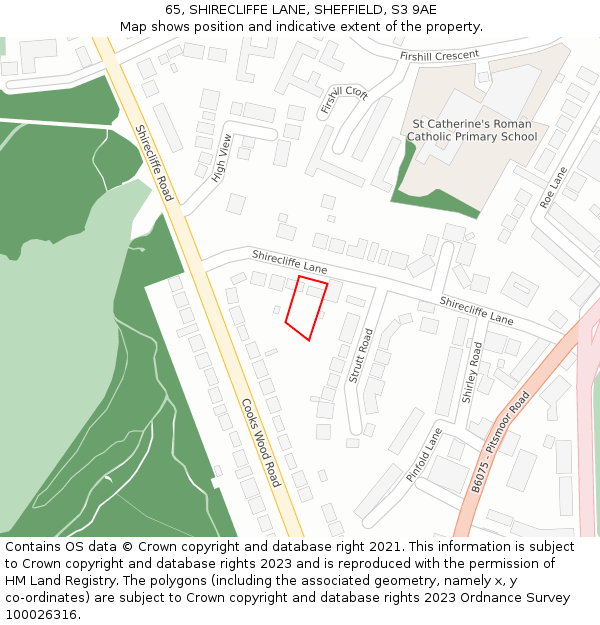 65, SHIRECLIFFE LANE, SHEFFIELD, S3 9AE: Location map and indicative extent of plot