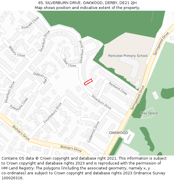 65, SILVERBURN DRIVE, OAKWOOD, DERBY, DE21 2JH: Location map and indicative extent of plot