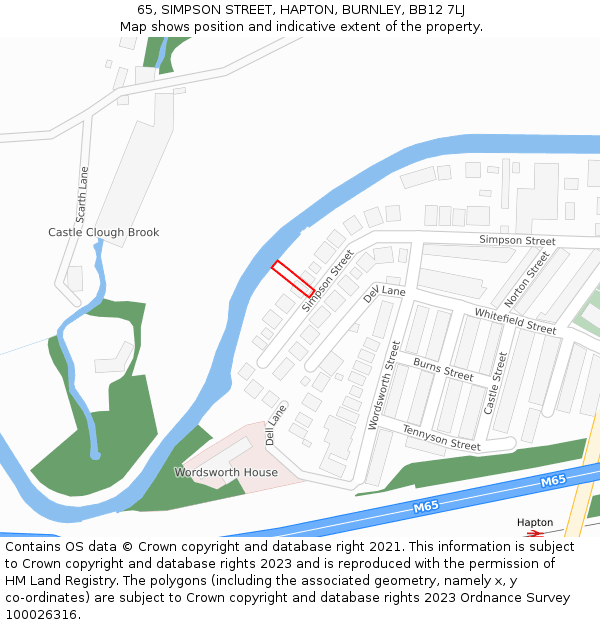 65, SIMPSON STREET, HAPTON, BURNLEY, BB12 7LJ: Location map and indicative extent of plot