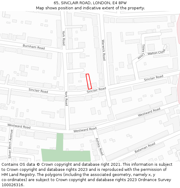 65, SINCLAIR ROAD, LONDON, E4 8PW: Location map and indicative extent of plot