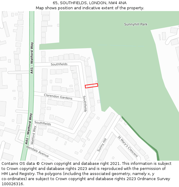 65, SOUTHFIELDS, LONDON, NW4 4NA: Location map and indicative extent of plot