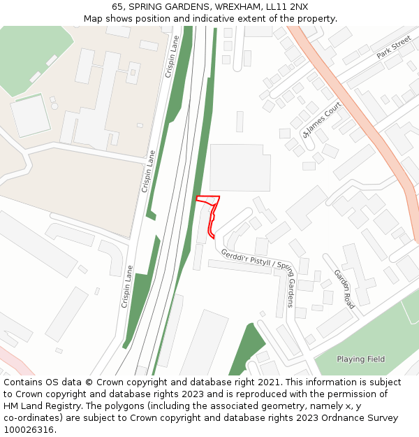 65, SPRING GARDENS, WREXHAM, LL11 2NX: Location map and indicative extent of plot