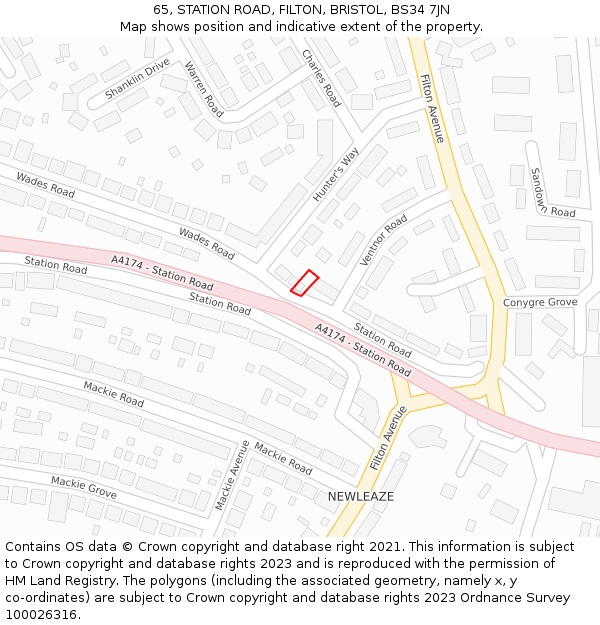 65, STATION ROAD, FILTON, BRISTOL, BS34 7JN: Location map and indicative extent of plot